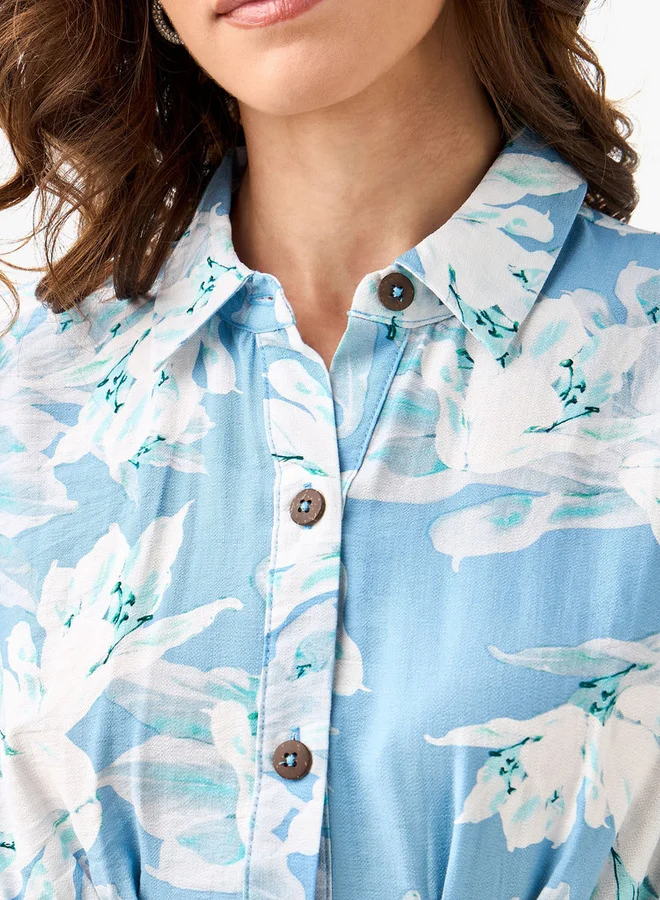 Splash FAV  Floral Print Shirt Style Women Dress with Collar Viscose for Women | Best Price UAE